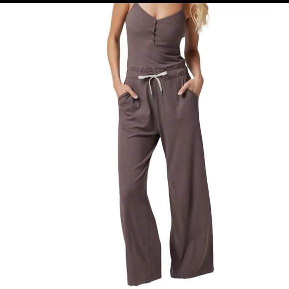 Vuori Pants - VUORI Pose Henley Jumpsuit Color Chocolate Brown SMALL
